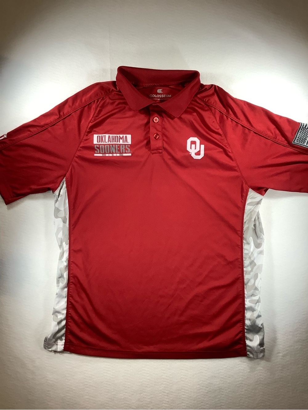Colosseum Oklahoma Sooners Red Polo with White Camo Panels